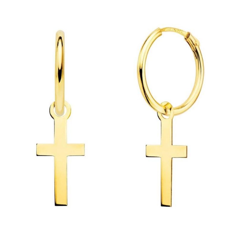 L'ATELIER D'AZUR Boucles d'Oreilles Créoles Or 18 Carats 750/000 Jaune - Charms Croix Pendantes
