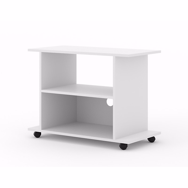 Commode Meuble TV Yogi Blanc 60 × 80 × 40 Cm (hxlxp) 2étagères Avec Roues De Haute Qualité