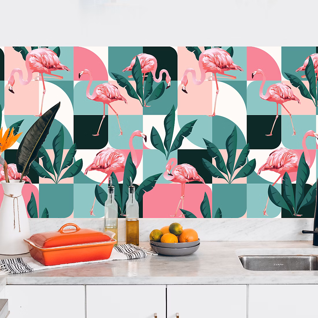 Crédence adhésive flamant rose 40 × 300 cm