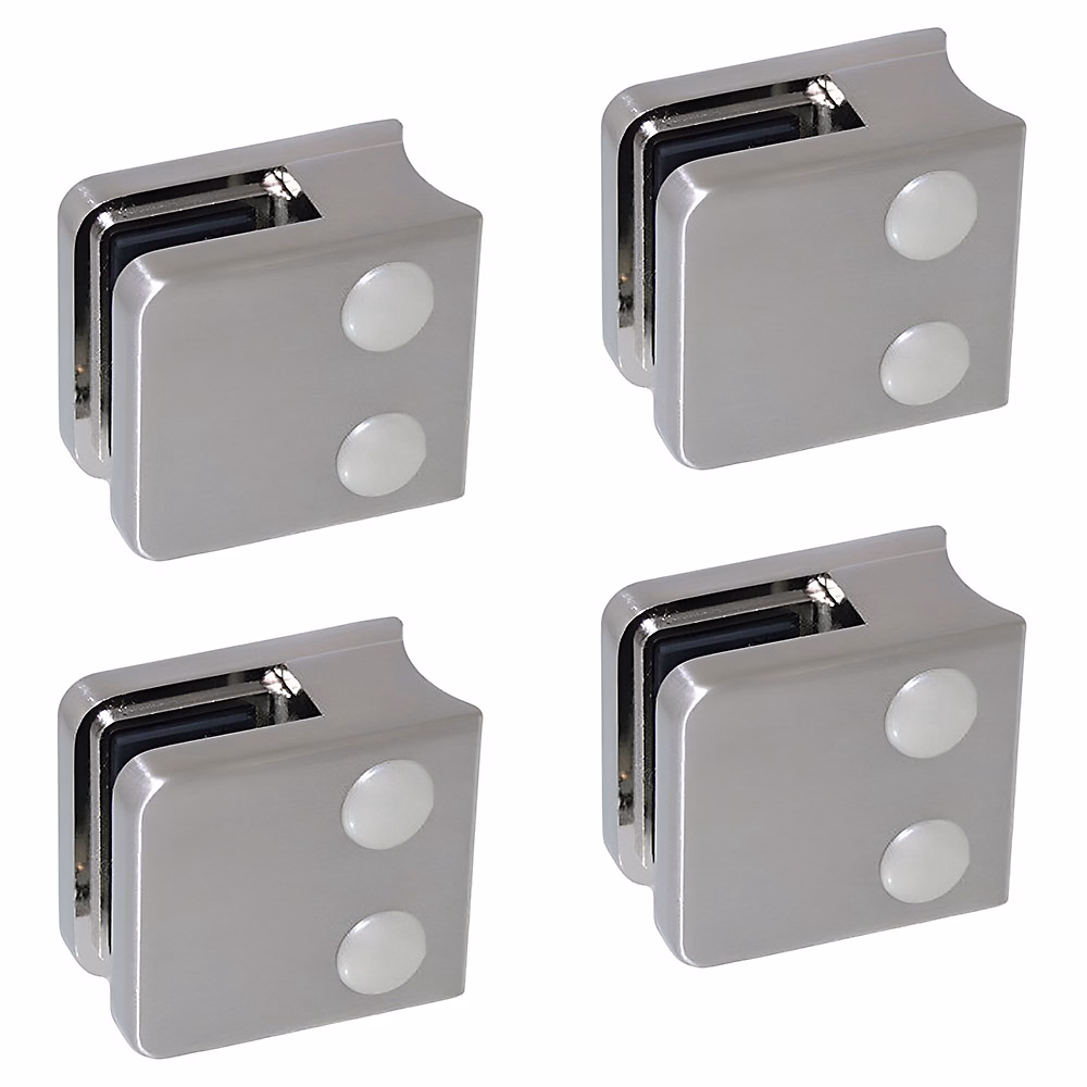 4 x Pince à verre pour tube diam. 42 | 4 modèle 01 – Ep. verre 9 – 52 mm – Zamak aspect inox brossé