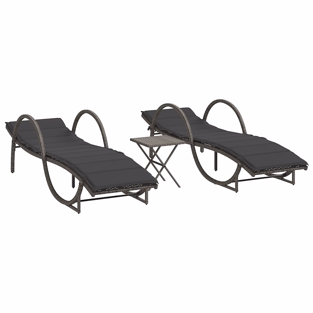 Chaises longues lot de 2 avec table gris résine tressée vidaXL – Réf. REJSKLZKA4315501146