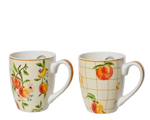 Pratique pour l’extérieur:Mug à motifs de pêches en porcelaine multicolore - Ø 9,1 x H 10,6 cm