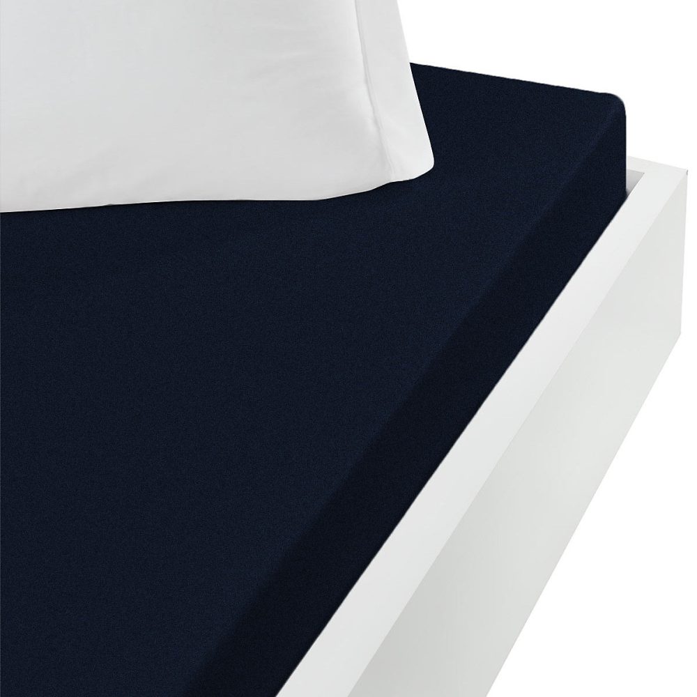 Drap housse jersey coton peigné extensible bonnet 30 cm Bleu Nuit 90 × 200 cm MANHATTAN