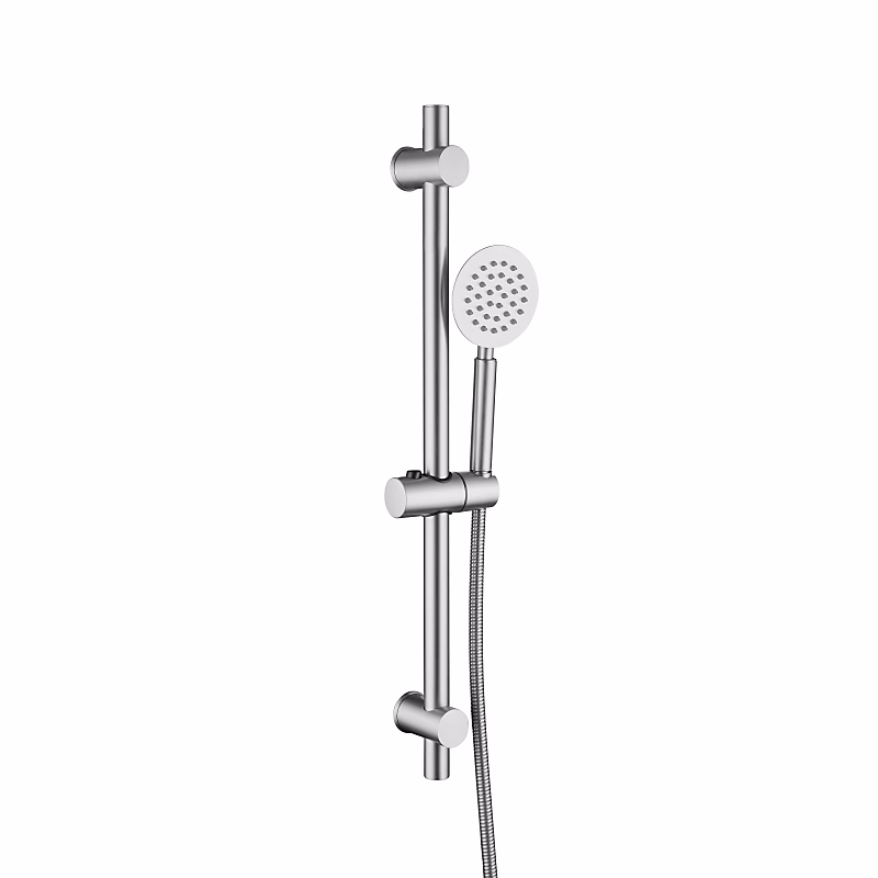 Ensemble barre de douche inox brossé – douchette 1 jet, flexible 150 cm, Barre 65 cm, Alois