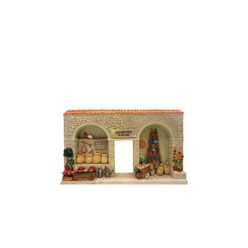 Tout au jardin:Façade de graineterie en plâtre 30 x 4,5 x 17 cm