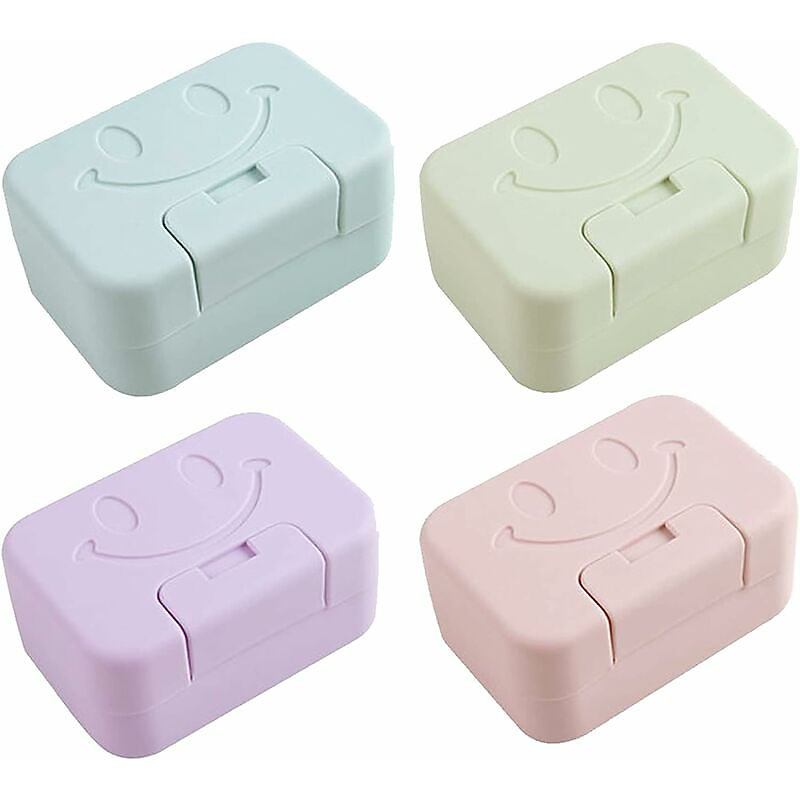 BASHLWUA 4 Pack Boite Savon(Vert – Bleu | Violet | Rose) Voyage Portable Porte Savon avec Couvercle Porte | Savon en Plastique Etanche