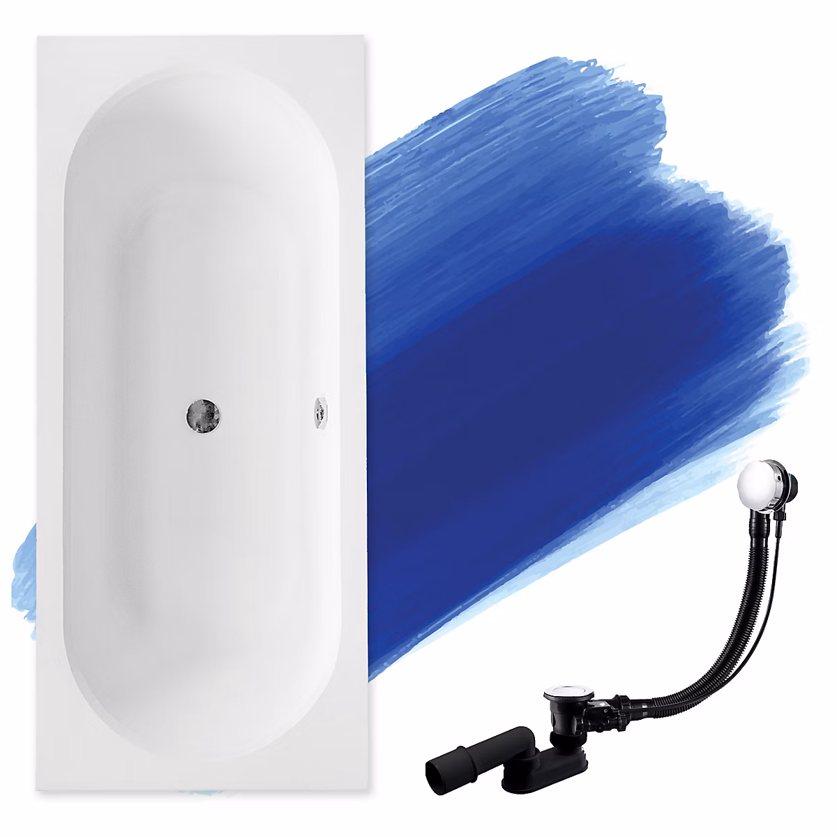 Baignoire rectangulaire 180 × 80 VITAE acrylique blanc – sans Habillage + Pieds + Vidage à chromé