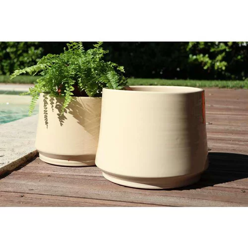 Jardin et nature:Pot coloris beige en terre émaillée L'éphémère - Ø 25,5 cm