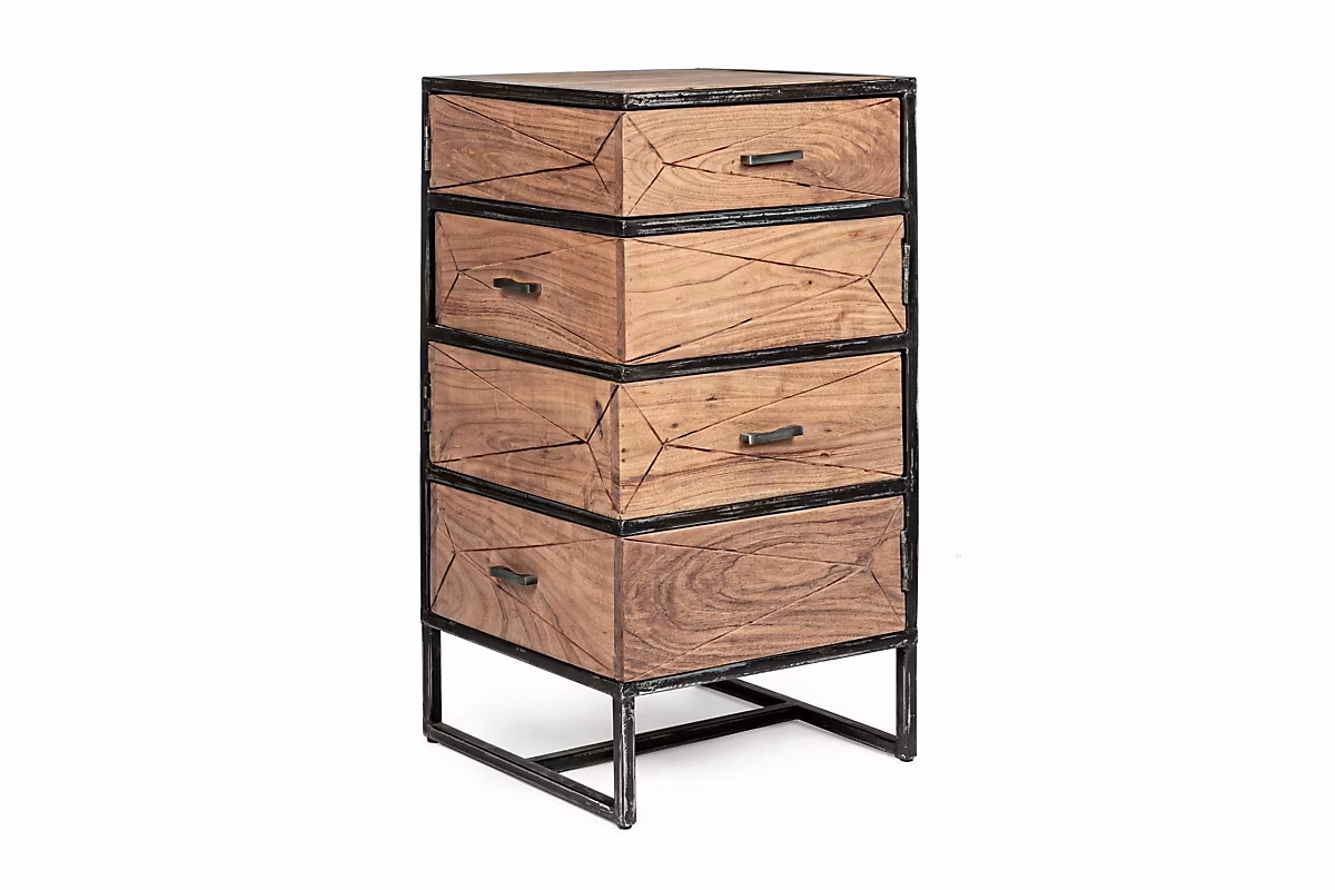 Chiffonnier en bois d'acacia et métal 4 tiroirs – ELEANOR