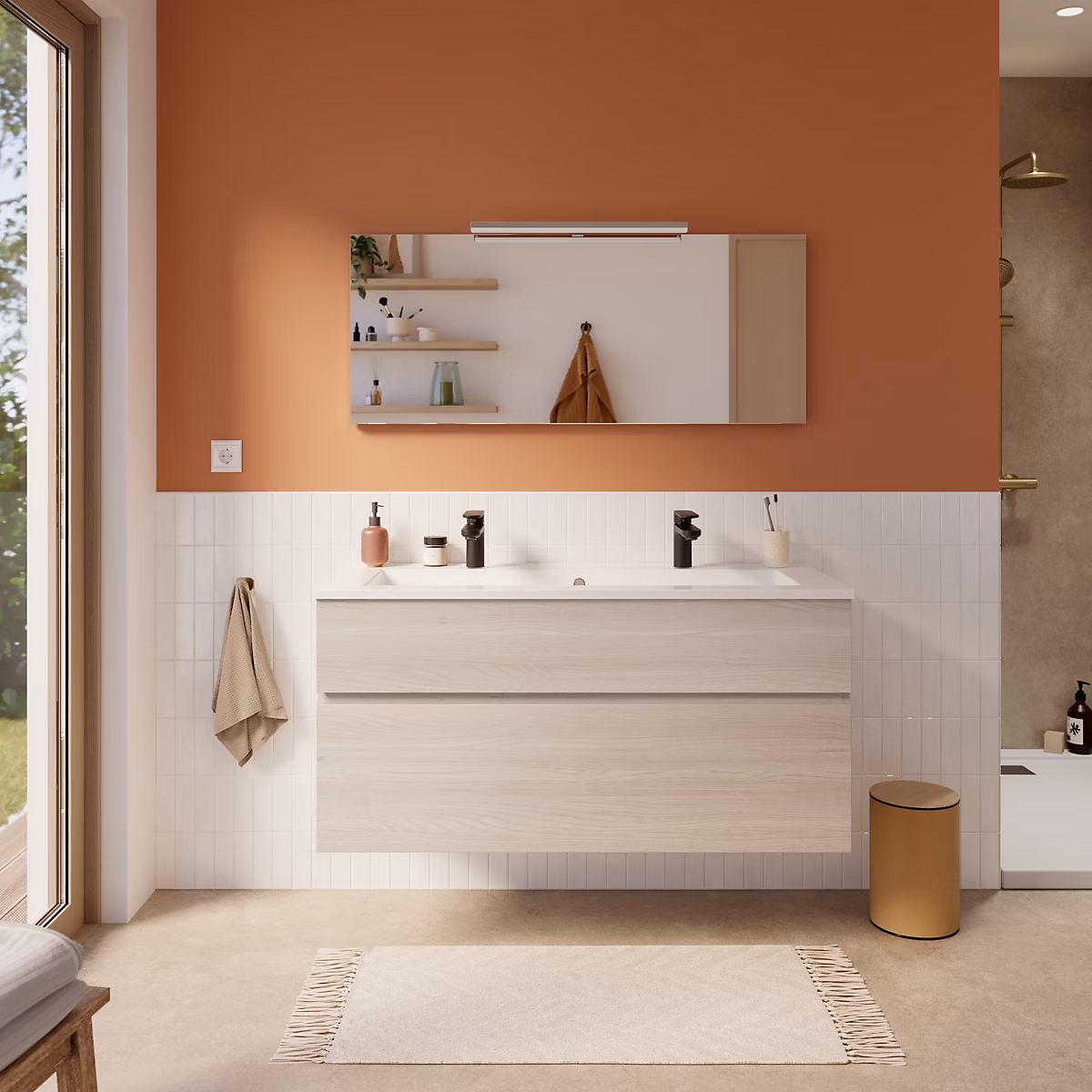 Meuble sous vasque l.120 cm – effet chêne, 2 tiroirs, Calao