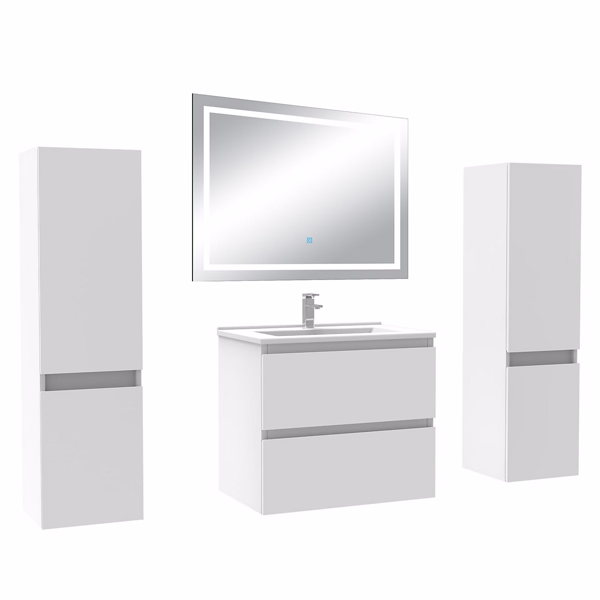Ensemble meubles Salle de Bain 60cm avec colonne et miroir lumineux 3 couleurs blanc – Réf. WMKEBCHIF8386645890