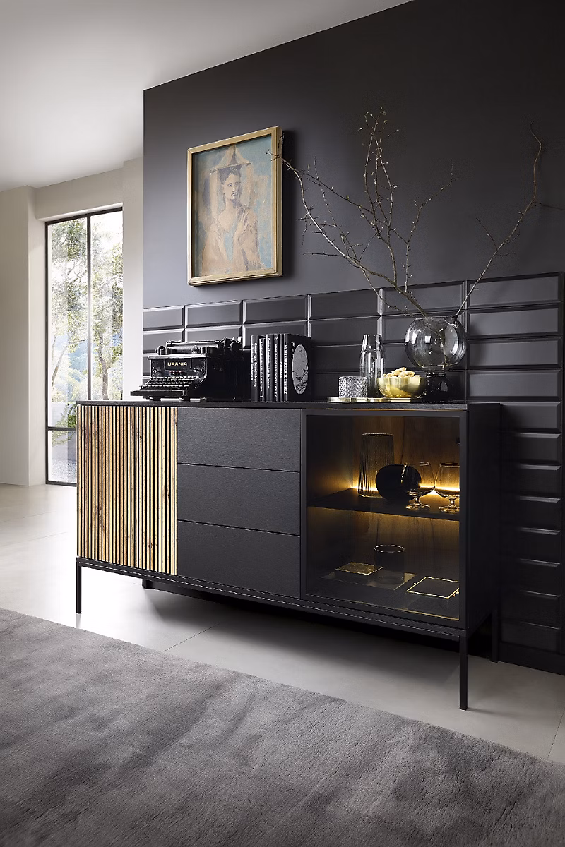 Meuble – Buffet ODENSE 154 cm chêne et noir