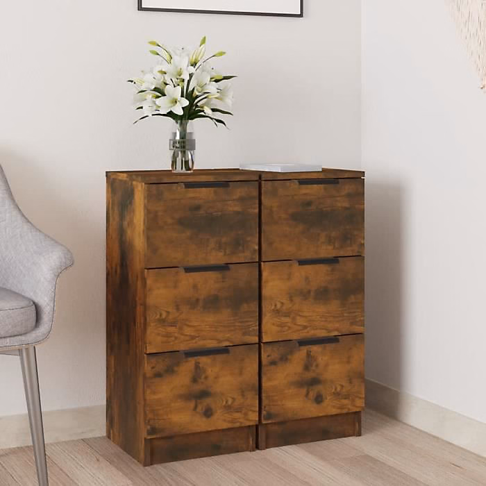 817013 vidaXL Buffets 2 pcs Chêne fumé 30 × 30 × 70 cm Bois d'ingénierie