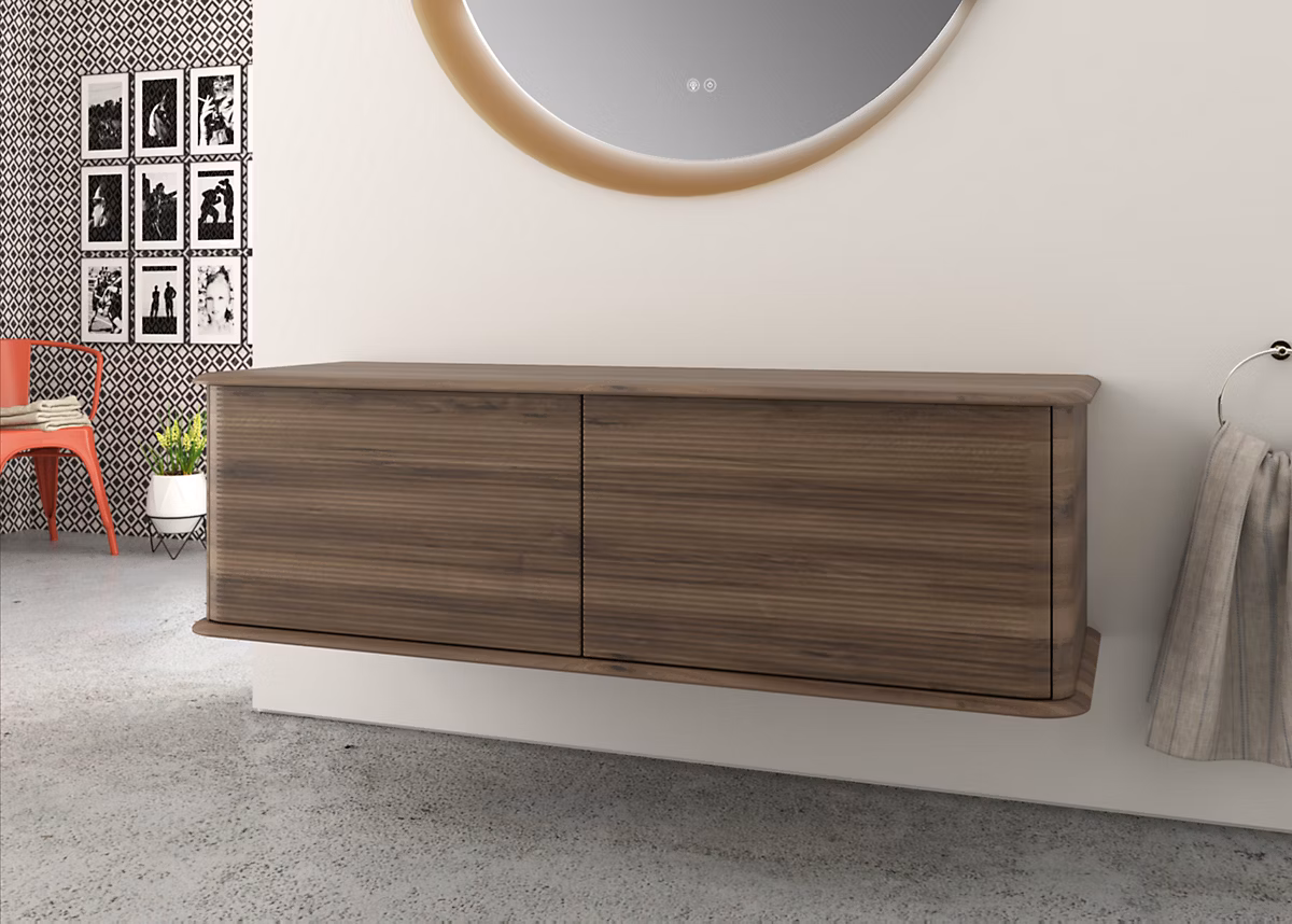 Meuble sous vasque suspendu avec plan de toilette l.141 cm – effet noyer, Idra