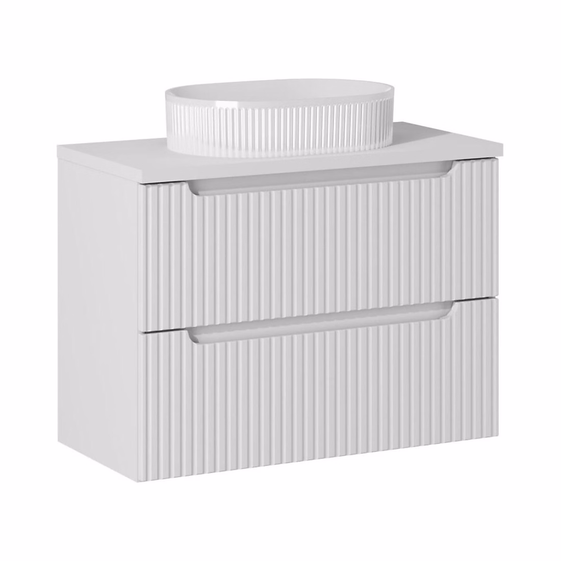 Meuble vasque – Ensemble de salle de bain VANO blanc 80cm : meuble sous vasque à tiroirs et plan pour vasque blanc et vasque à poser rainurée blan