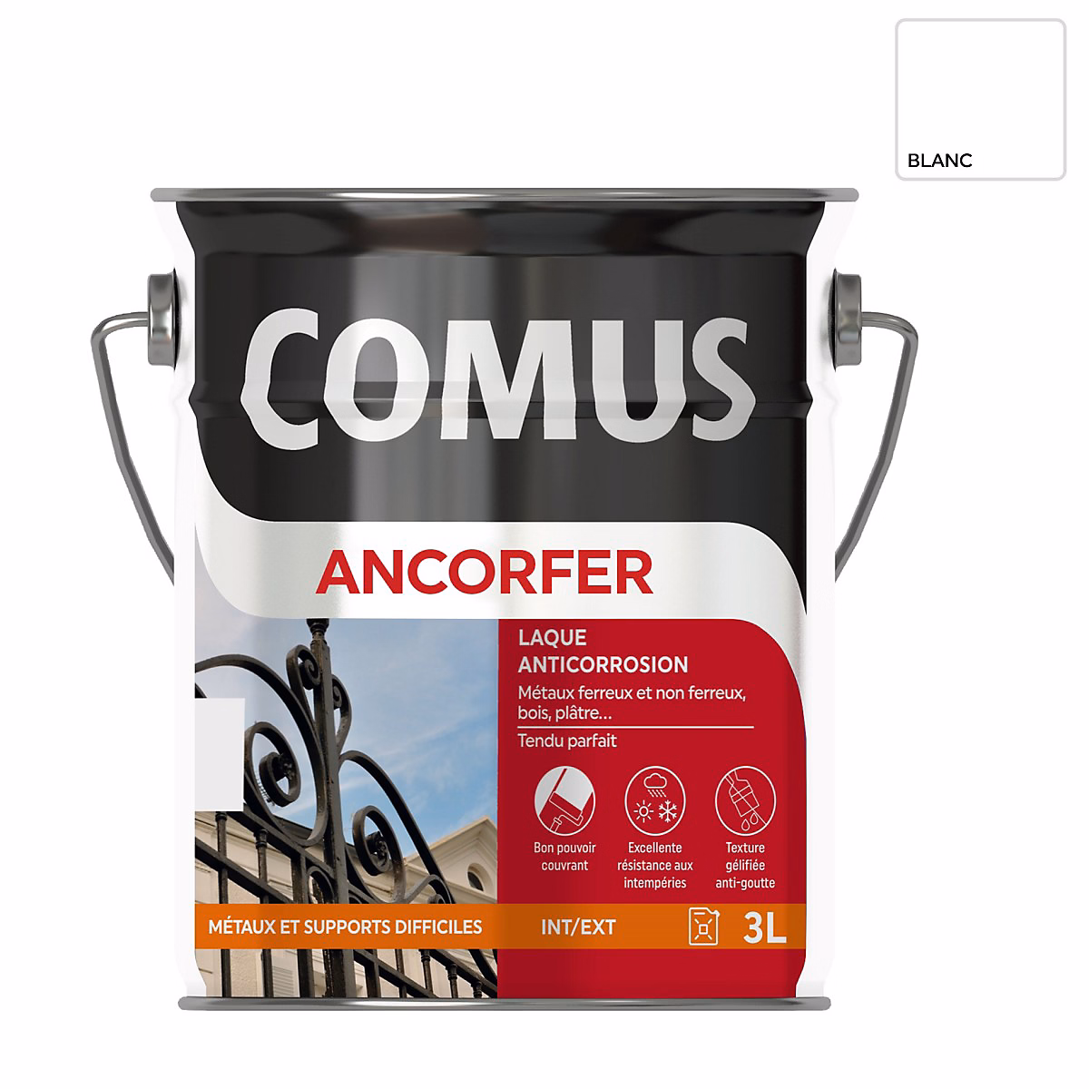 ANCORFER BRILLANT 3L Blanc sécurité – Peinture-laque antirouille pour métaux et autres supports, COMUS