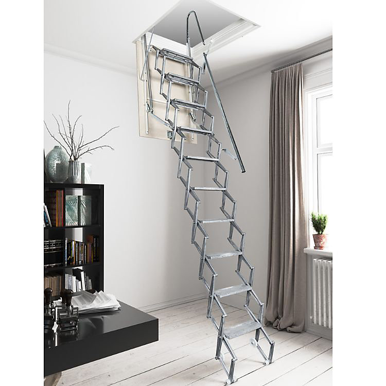 Échelle de grenier escamotable manuelle 60 × 80 cm Hauteur 300 cm – rambarde à droite