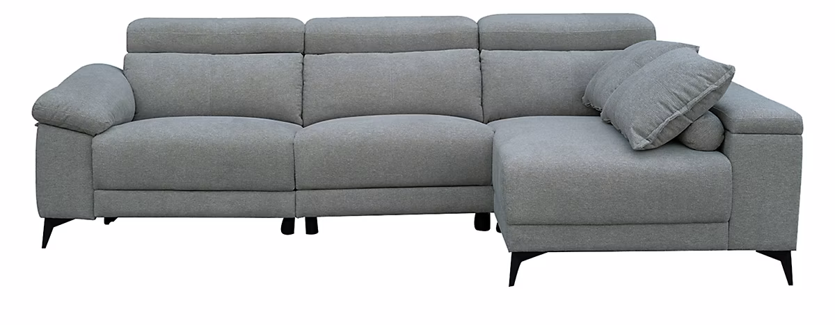 Canapé d'angle 3 places avec relax et méridienne en tissu coloris gris – Longueur 293 x profondeur 90 x hauteur 100 cm