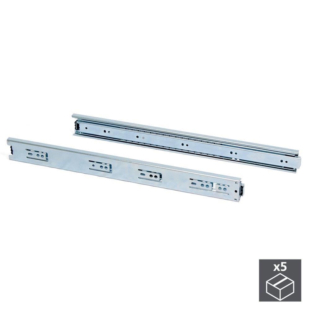 EMUCA SRL Lot de 5 paires de coulisses à billes pour tiroir à sortie totale 45 mm x L 350 mm