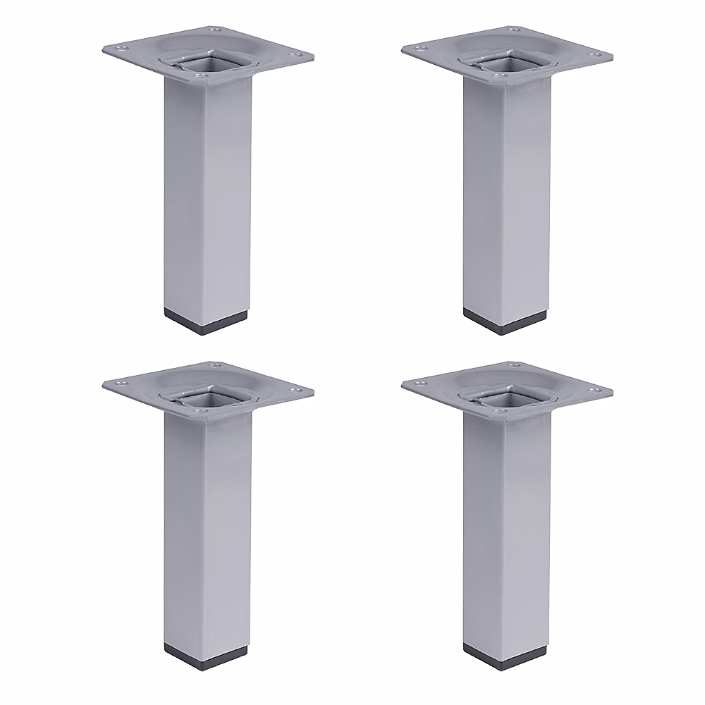 4 un. Pied carré pour meuble en acier 25 × 25mm hauteur 100mm peinture aluminium avec embout