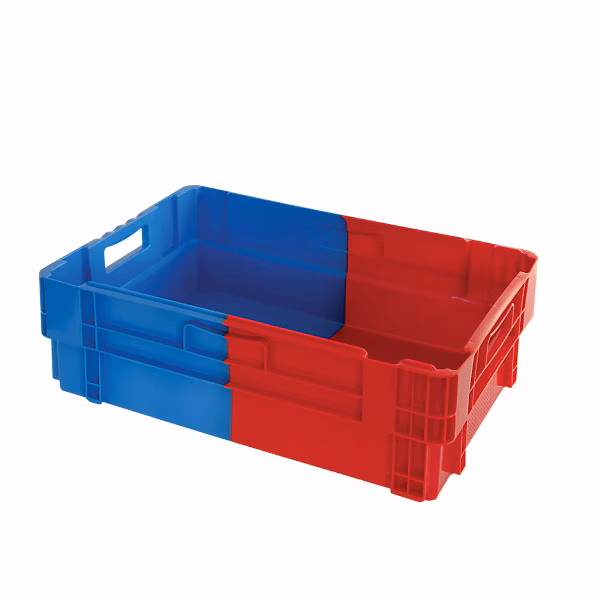 Rangement garage et cave – Bac plein empilable emboîtable 600x400 34 L bleu rouge