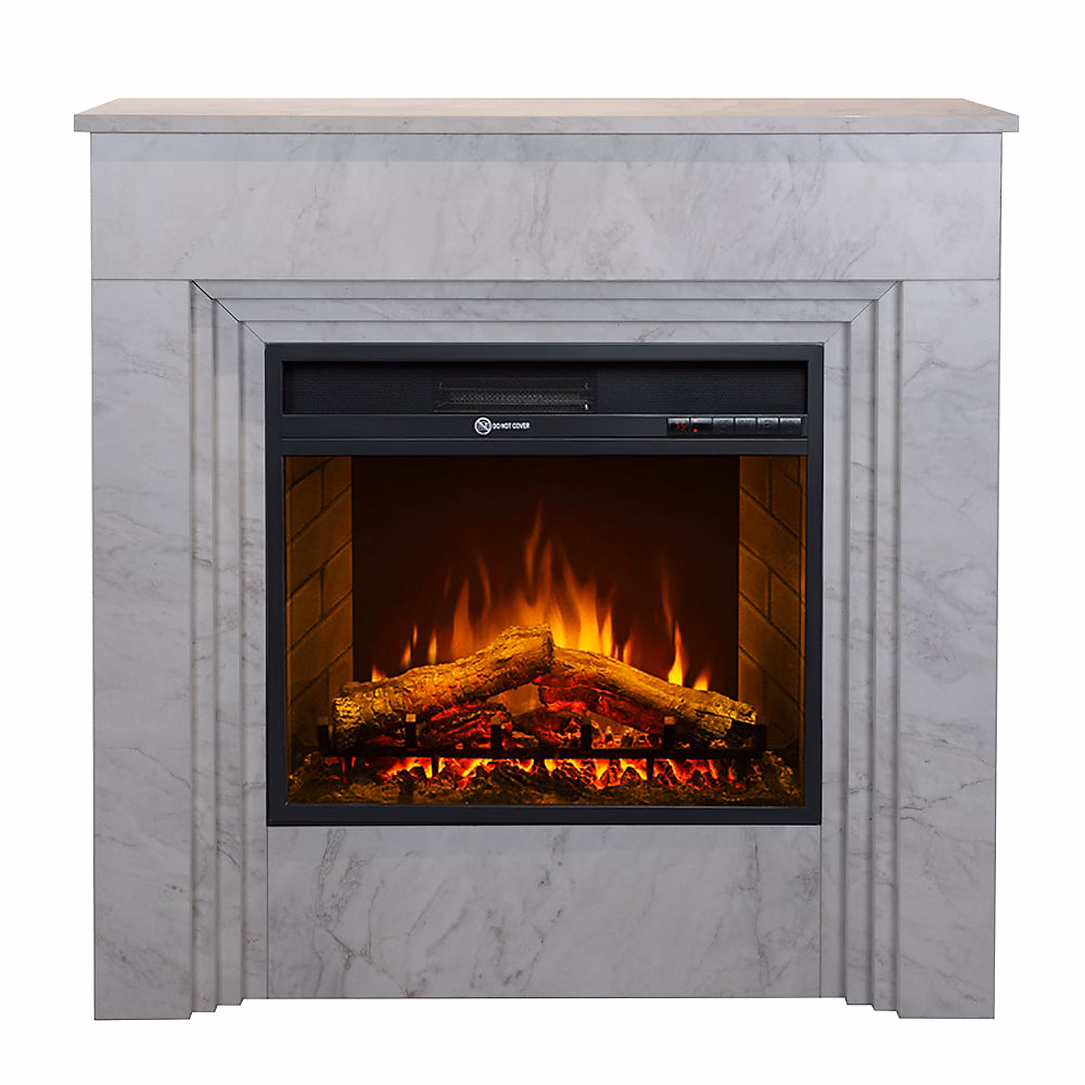 Cheminée Électrique Bellini – Cheminée Sur Pied En Bois Effet Marbre Blanc, Fabriquée En Italie, L96Xp35Xh96