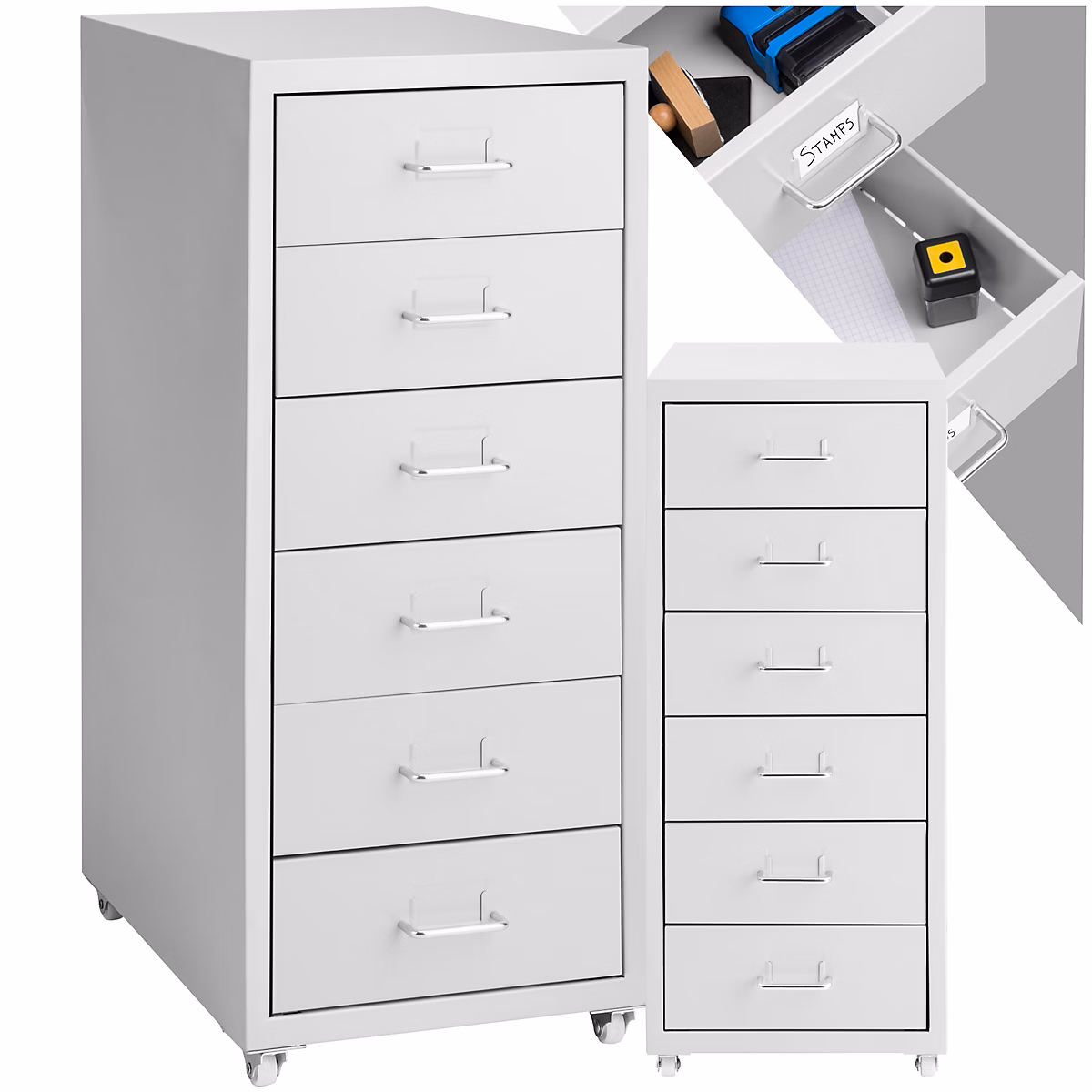 Caisson de bureau à roulettes en métal en acier gris clair – Réf. OVZLQFXLM5497425537