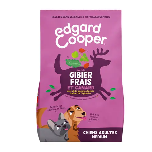 Un plus pour vos extérieurs:Croquettes pour chien adulte au chevreuil et au canard sans céréales Edgard & Cooper - 2,5 kg
