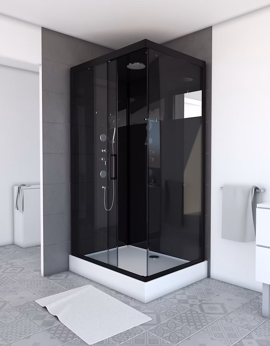 Cabine de douche l.80 x L.110 x H.215 cm – design noir, hydromassante, miroir intégré, porte coulissante, Galedo Mirror 2 | Cabine de douche