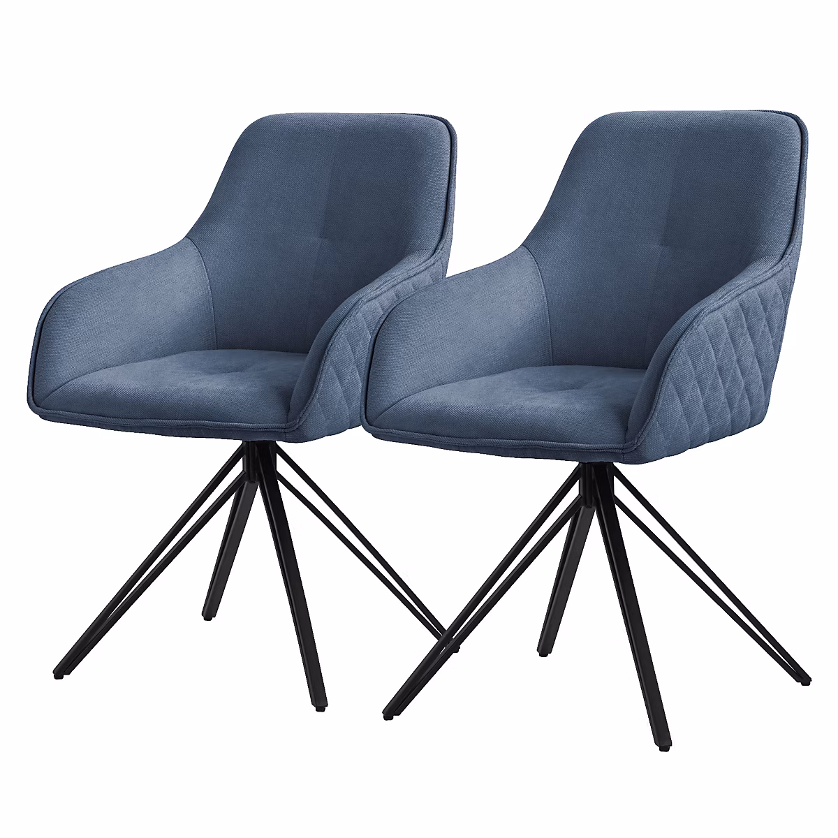 2x Chaise de salle à manger bleu pivotante fauteuil rembourrée de salon | Chaise