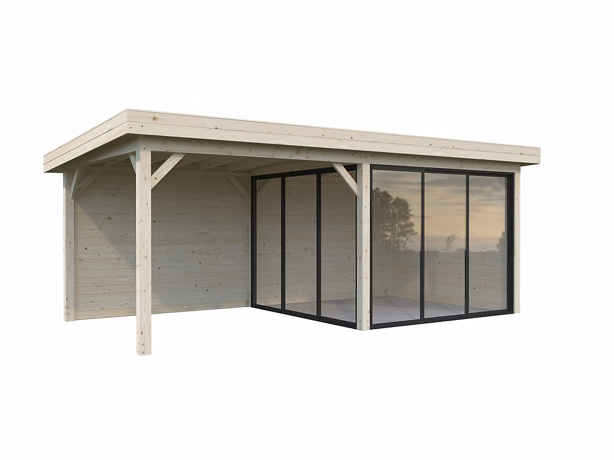 Abri de jardin Palmako Lenna 405 en bois naturel ép.28 mm et pergola 10 – 1m² surface extérieure totale 21 | 4m²