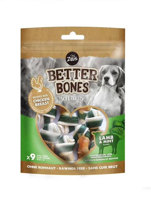Jardin en douceur:Os à mâcher pour chien agneau et menthe Zeus Better Bones WrapBones - x 9