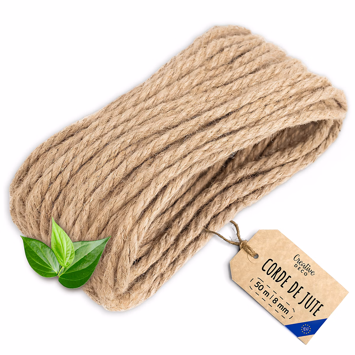 Creative Deco Corde Jute 50 m 8 mm – Fibre Naturelle Torsadée, Solide Durable, Bricolage Jardin Maison
