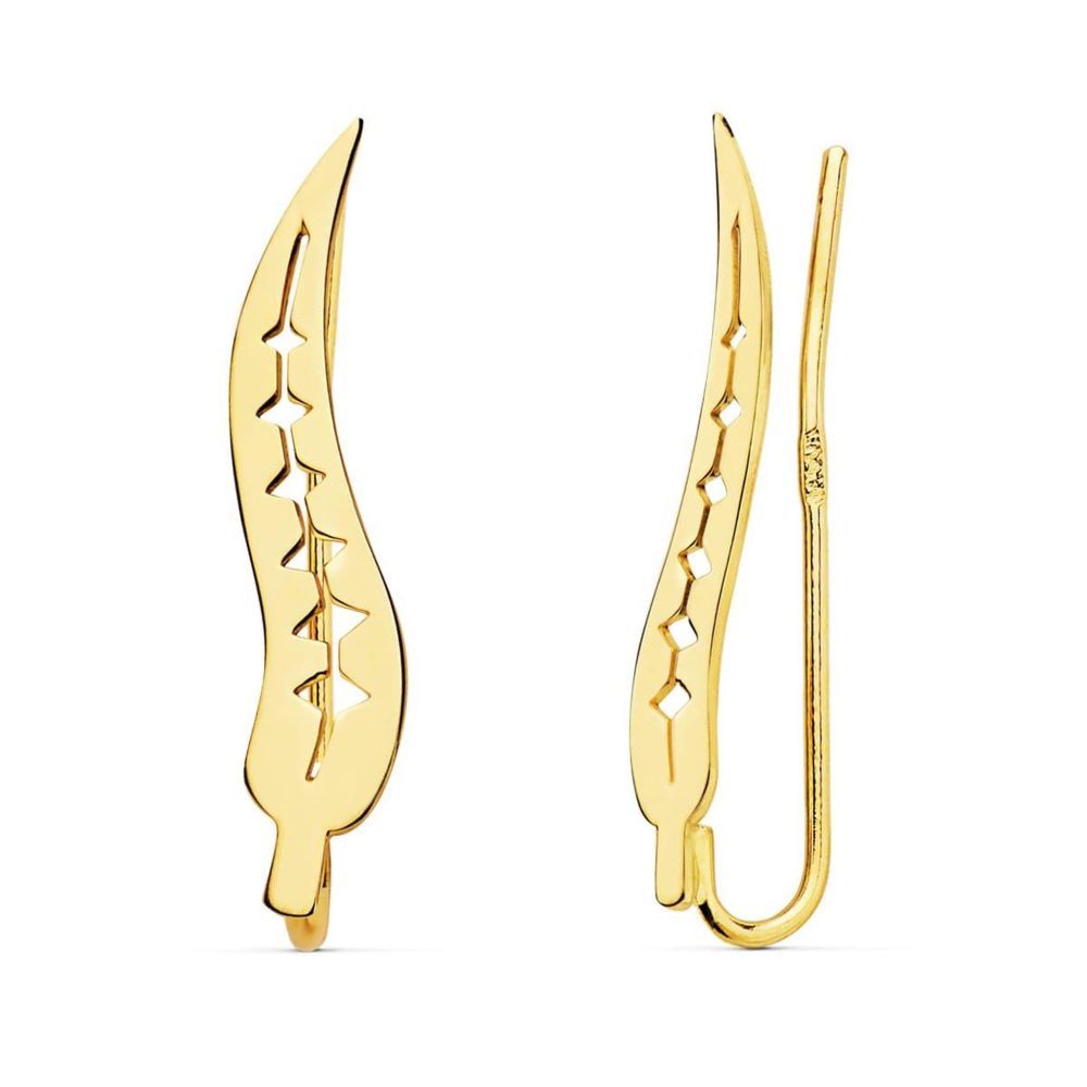 L'ATELIER D'AZUR Boucles d'Oreilles Or 18 Carats 750 Jaune - Contours Grimpeurs - Feuilles