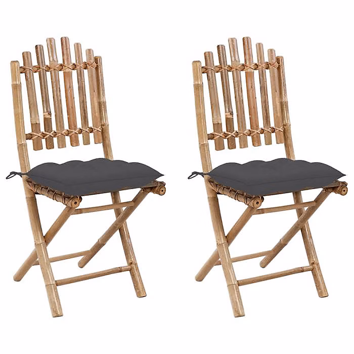 Chaises pliables de jardin – VIDAXL, Bambou, Résistante aux intempéries, Coussins confortables