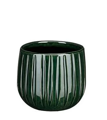 Jardin extérieur:Pot rond Edelman Hollande cannelé vert foncé Pablo – Ø 24 x H 12 cm