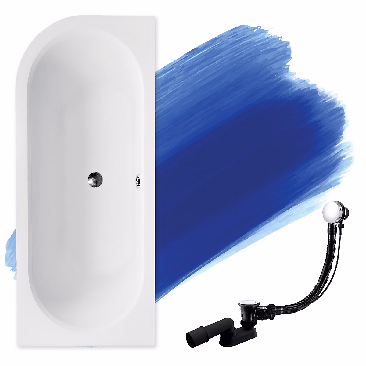 Baignoire asymétrique 160 x 75 Droite AVITA acrylique blanc – sans Habillage + Pieds + Vidage à chromé