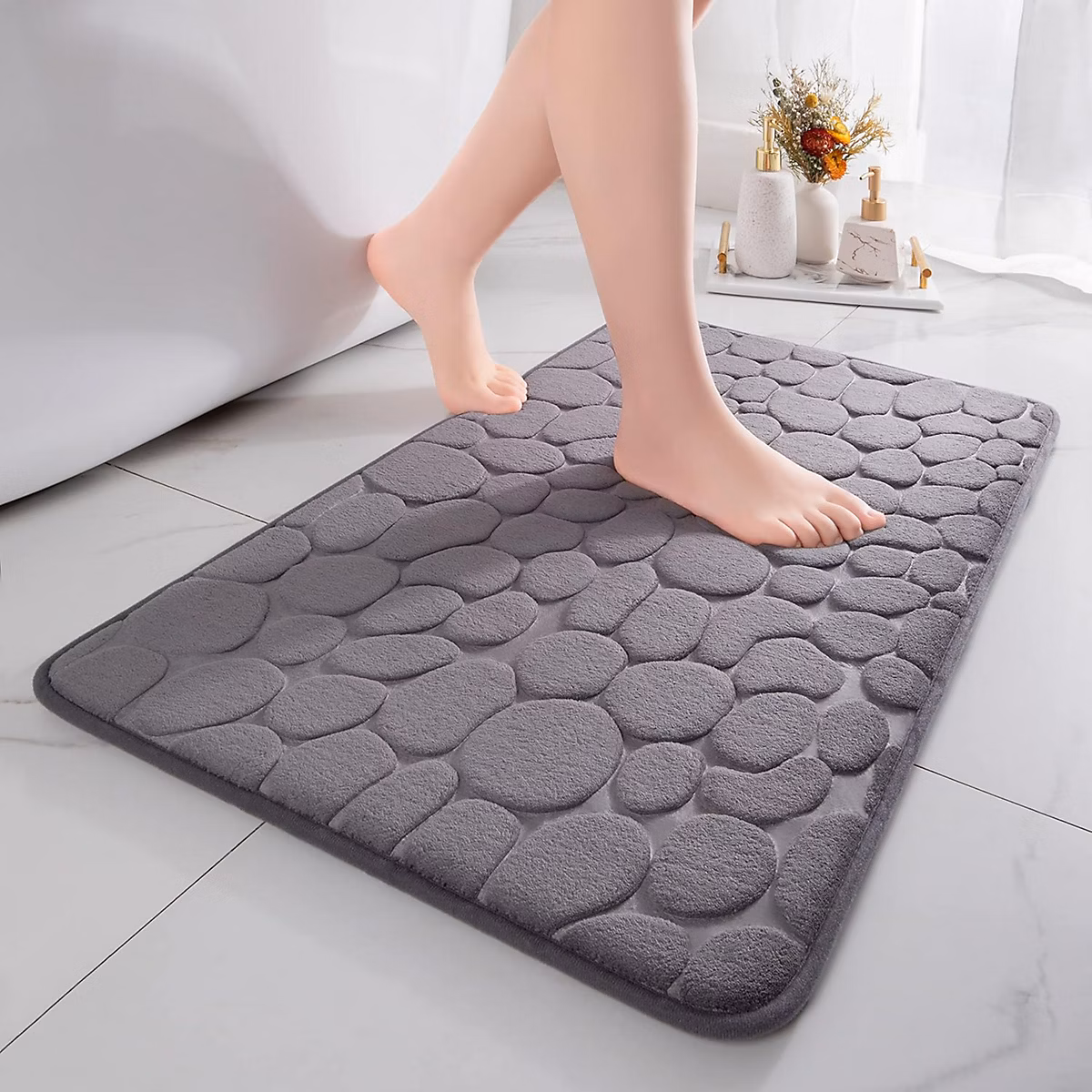 40 × 60 cm – Tapis de bain en mousse à mémoire de forme gris foncé, Tapis de douche absorbant, Tapis de bain, Tapis décoratif