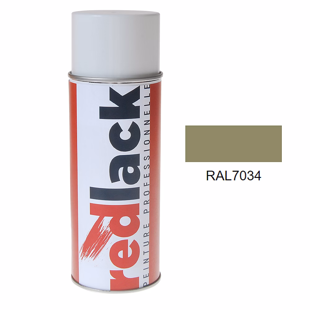 Bombe de peinture Aérosol – spray | 400ml | RAL 7034 Gris jaune | Brillant | multisupport | Redlack | RAL7034