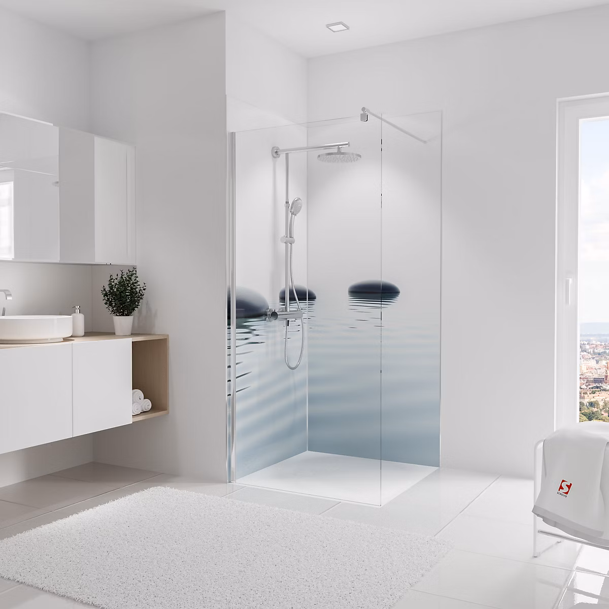 2 panneaux muraux de salle de bains l.90+90 x H.210 cm – décor zen et eau, Schulte DécoDesign