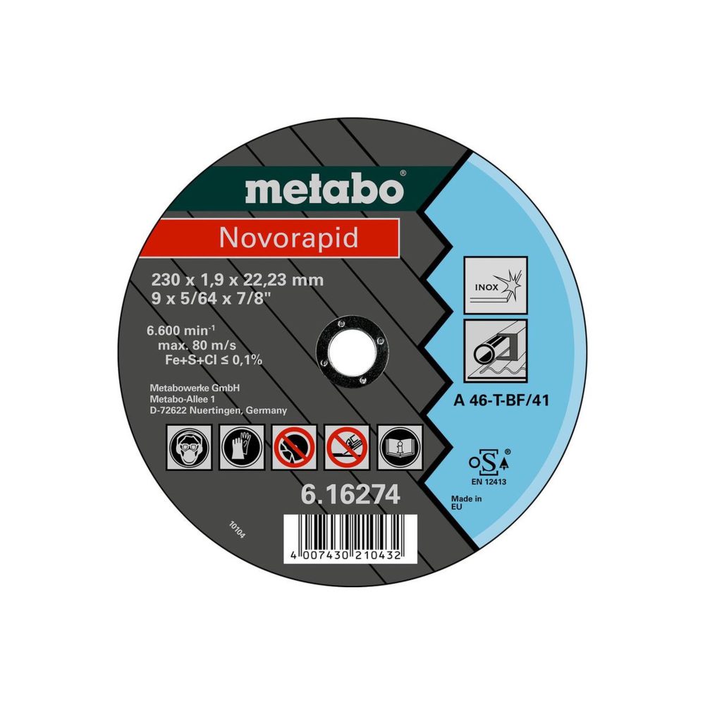 METABO SAS Meules de tronçonnage Novorapid 115x1,0x22,23 Inox