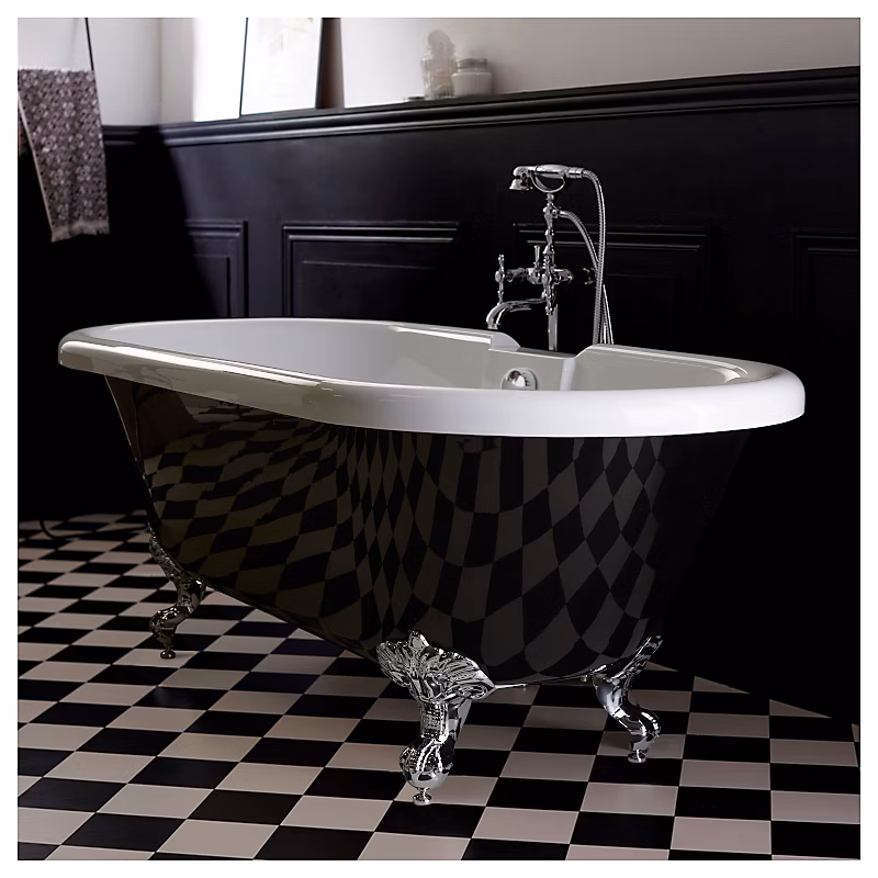 Baignoire îlot Charly noire avec pieds patte d'aigle chrome – Réf. BUVIKBTLX9908406570