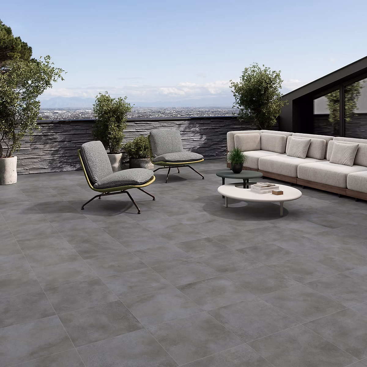 Carrelage sol et mur – Carrelage sol extérieur en grès cérame émaillé effet béton anthracite l.45 x L.45 x ép.0.85 cm Rohe