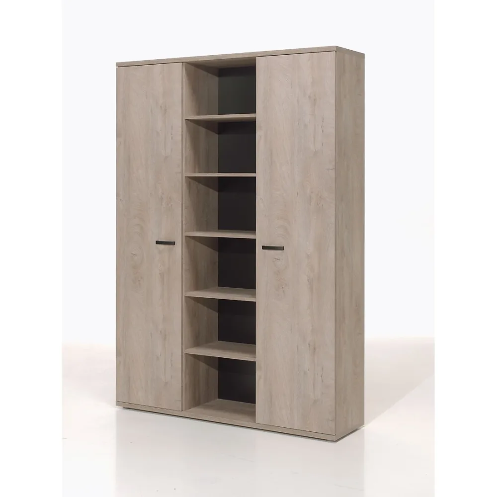 Armoire robuste de rangement pour bureau 2 portes et étagères coloris chene brut collection YUKON – Réf. KDOLIPBMK8551574890