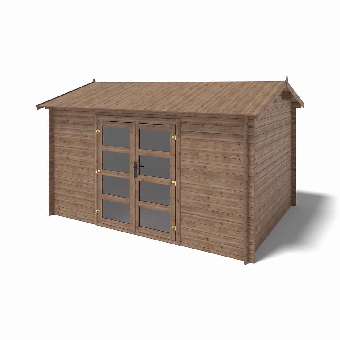Abri de jardin en bois | 12m2 – 4 × 3m – Traité – Ep. 28mm – Couleur: marron – DOM677
