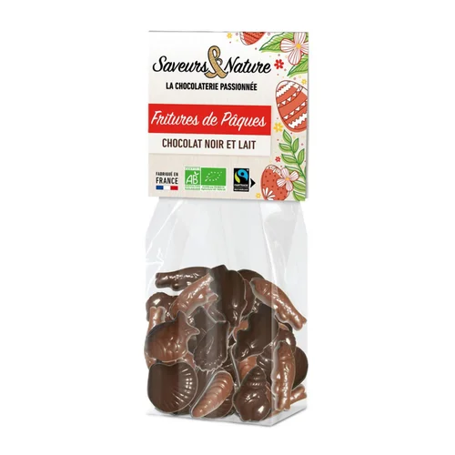 Extérieur adapté:Sachet de fritures de Pâques au chocolat noir et au chocolat au lait Saveurs et Nature - 150 g