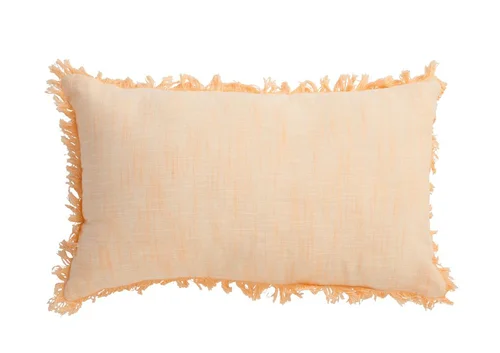 Espace vert pratique：Coussin frangé coloris beige en coton - 30 x 50 cm