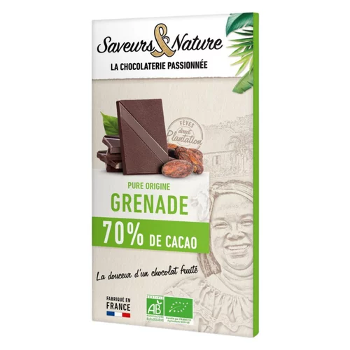 Tendance extérieur:Chocolat noir 70% origine Grenade bio Saveurs et Nature - 80 g