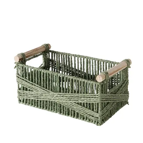 Une solution pratique pour le jardin:Panier en papier recyclé vert et bambou Cesto petit modèle - 29 x 16 x 14 cm