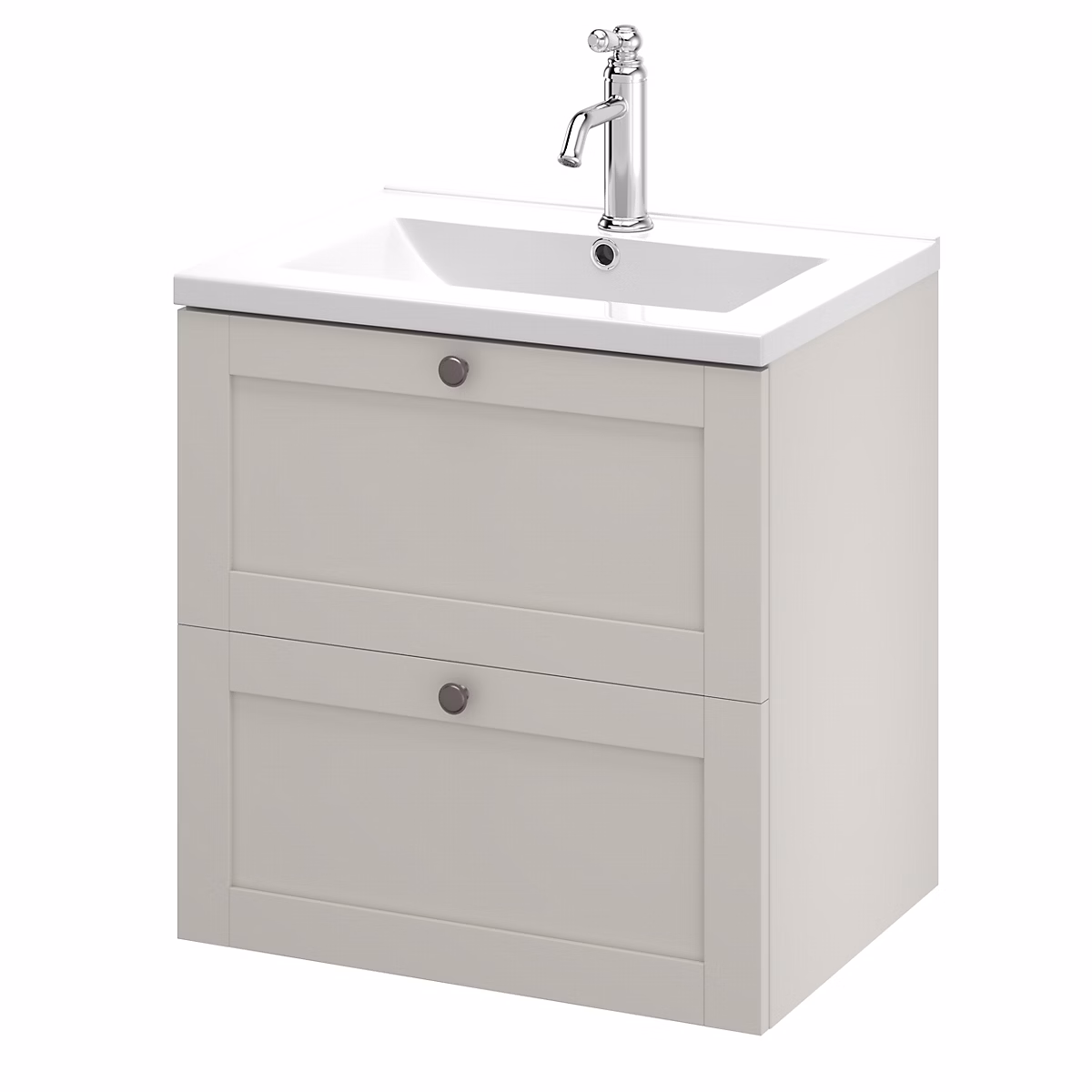 Meuble sous vasque suspendu taupe l.60 cm 2 tiroirs Imandra + plan vasque blanc céramique Nira – GoodHome